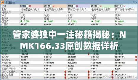 管家婆独中一注秘籍揭秘:NMK166.33原创数据详析