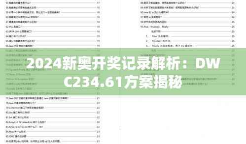 2024新奥开奖记录解析：DWC234.61方案揭秘