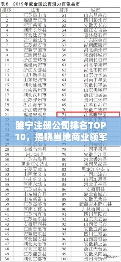 睢宁注册公司排名TOP10,揭晓当地商业领军者榜单!